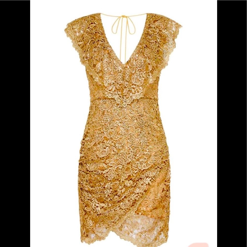 SPELL & THE GYPSY COLLECTIVE NINA SHIFT MINI DRESS GOLD LACE AND SEQUINS